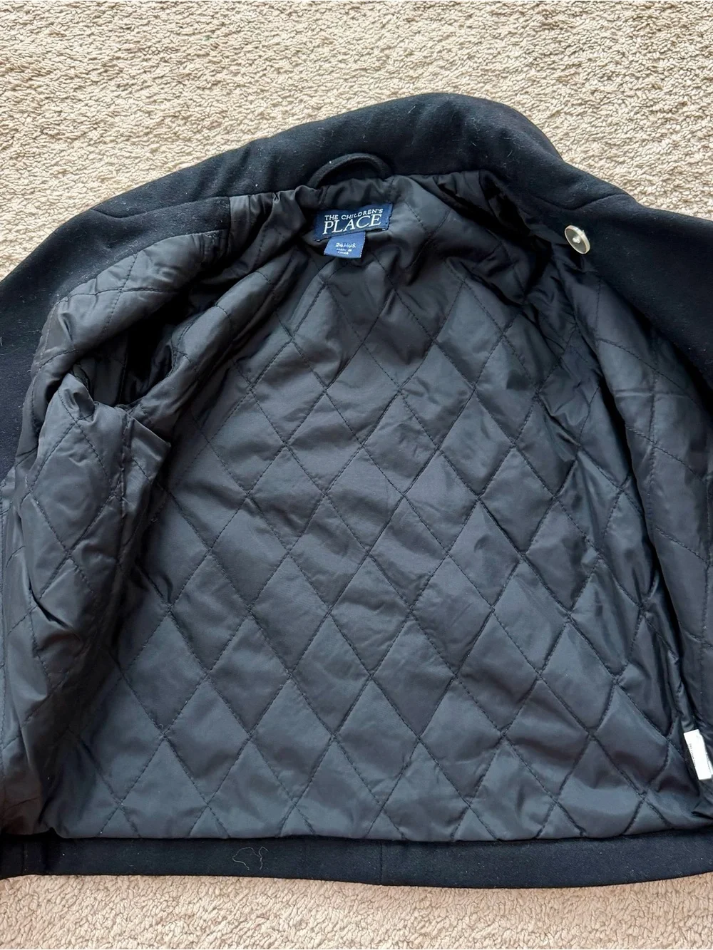 Children’s Place Boys Peacoat Double Breasted Black Size 24 Months Wool
